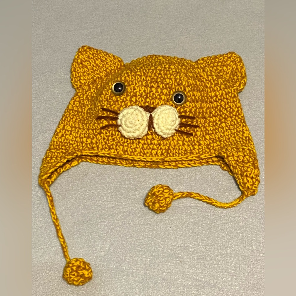 Winter Knitted Ear Flap Cat Ears Glass Eyes Crochet Beanie Hat Cosplay